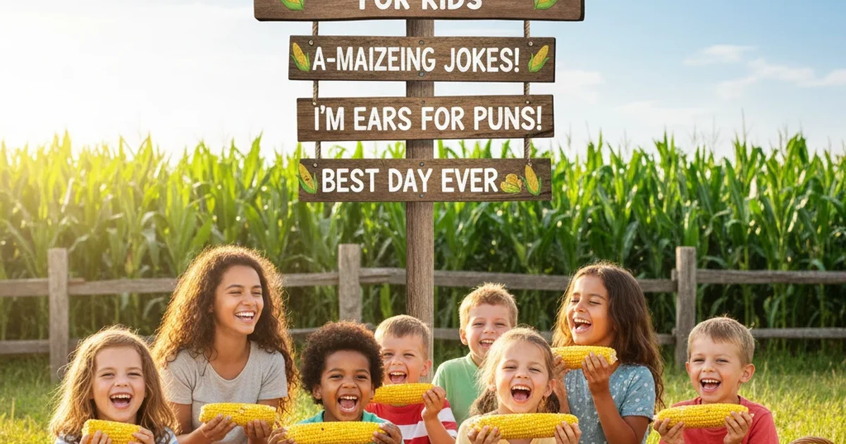 A cute cartoon-style corn cob with tiny hands and a friendly smile, perfect for kid-friendly fun.