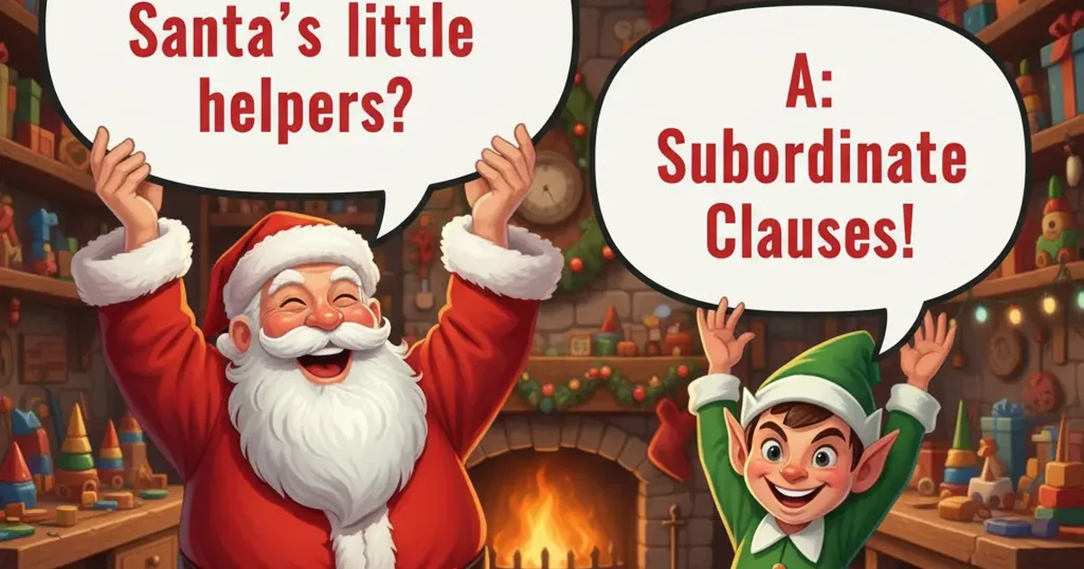 A fun holiday scene featuring a dad holding a Q&A joke card, surrounded by Christmas lights and cheerful festive dĂŠcor.