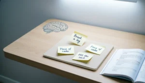Educational visual showing idioms for memory learning concept with notes and brain illustration