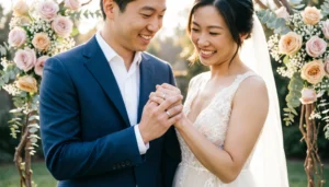 Idioms for marriage with wedding couple and rings