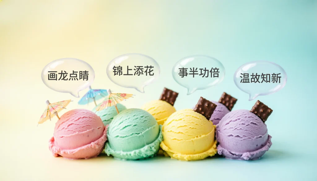 Ice cream themed idioms illustration for English learning guide